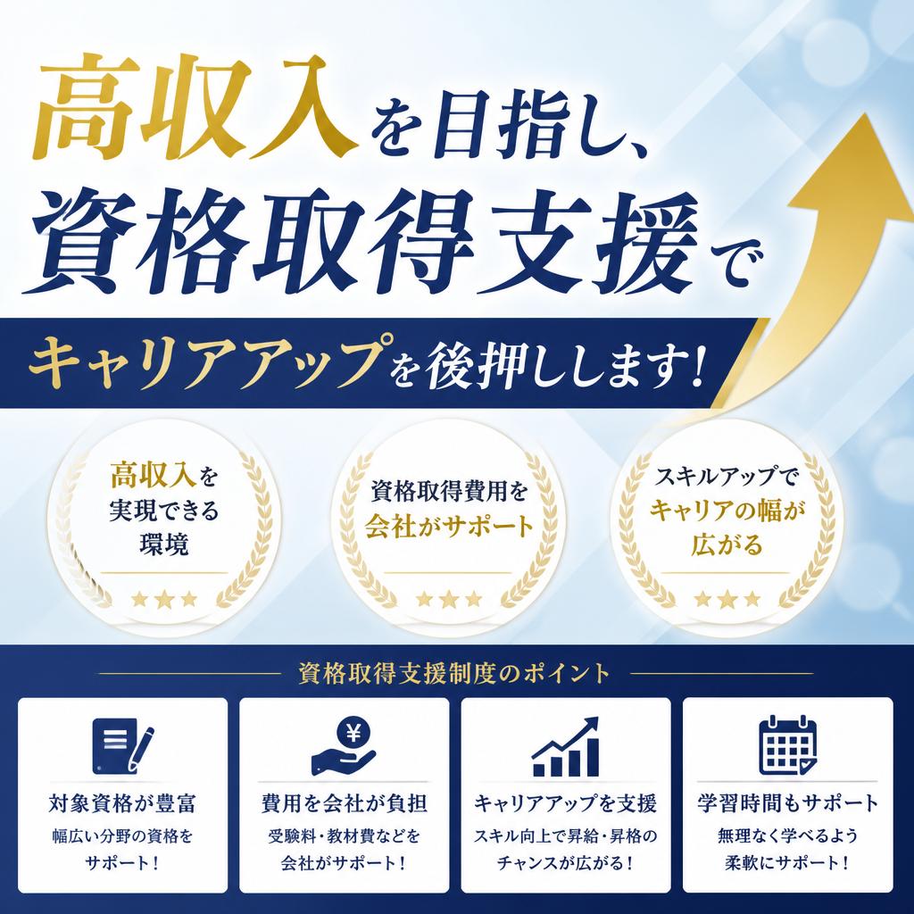 高収入を目指し、資格取得支援でキャリアアップを後押しします！