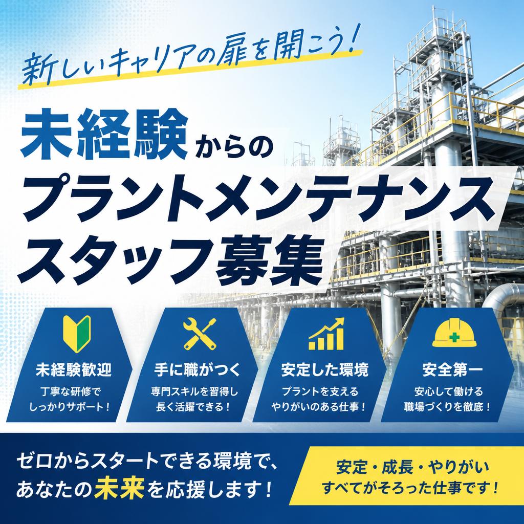 新しいキャリアの扉を開こう！未経験からのプラントメンテナンススタッフ募集